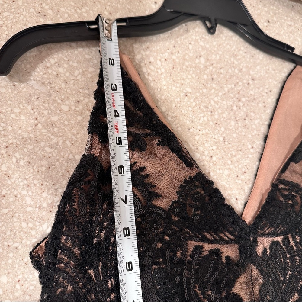 Altar’d State Black Lace Kayann Mini Dress V-Neck Sequin Nude Lining Size Small - Picture 8 of 16
